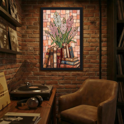 Plantes et fleurs, vitrail, fleurs, livres, fond