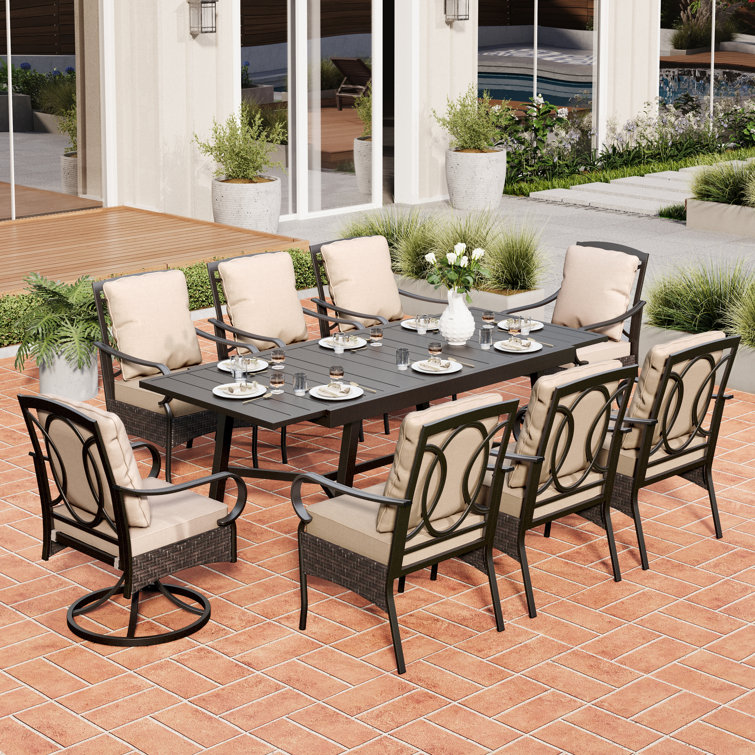 Sutiya 8 - Person Patio Dining Set with Extendable Rectangular Table , Cushions Included