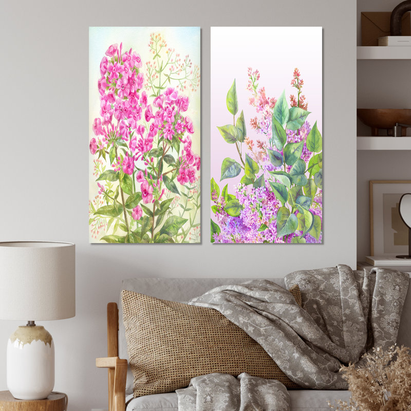 Fleurs de lilas mauves - ensemble de 2 peintures sur toile, Toile tendue, H 20 po x l 24 po x P 1 po
