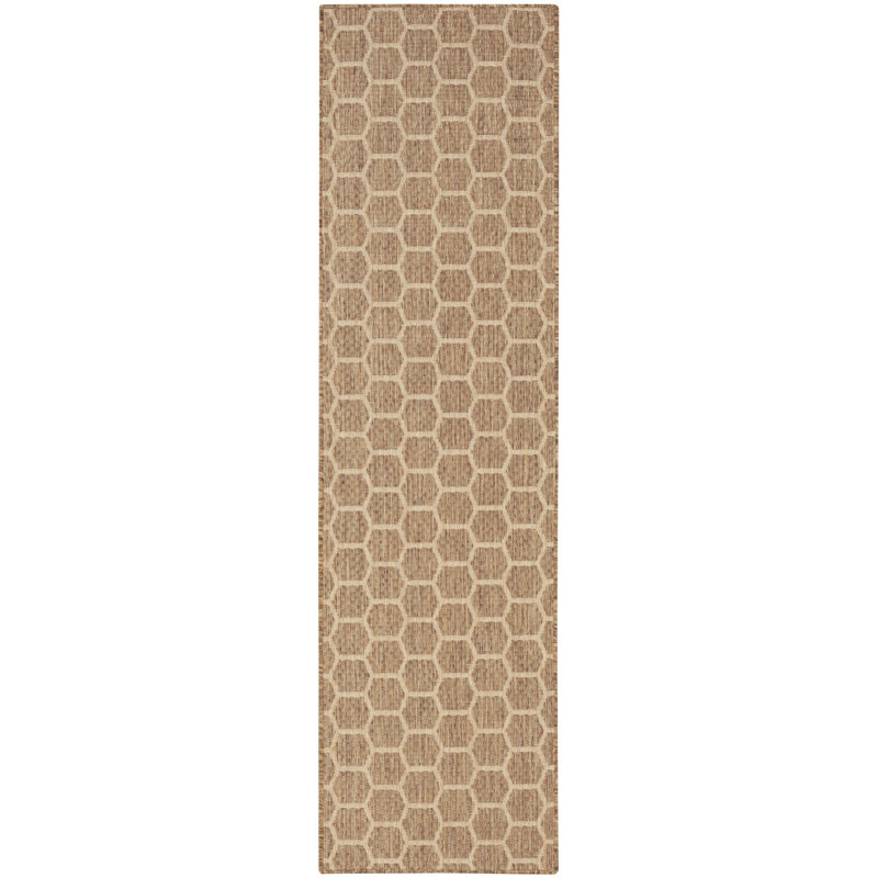 Koebe Geometric Reversible Indoor / Outdoor Area Rug in Tan, Runner 2'2" x 8'