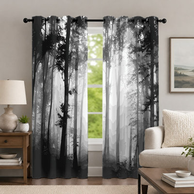2Pcs White Forest Curtains, Artistic Woodland Scene Drapery, Modern Nature Landscape Printed Grommet Drapes, Window Treatment for Bedroom Living Room Decor