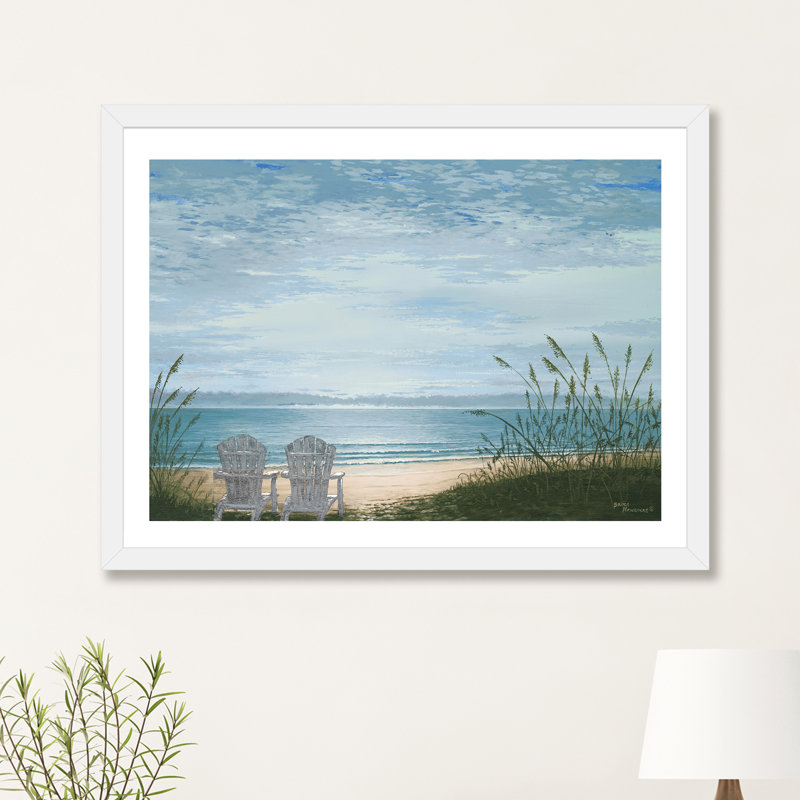 «Beach Chairs» par Bruce Nawrocke - reproduction d'art, H 24 po x l 32 po x P 1 po, Papier avec cadre blanc