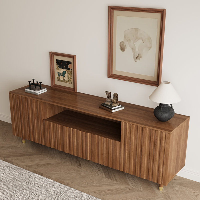 Meuble télé 70,87 po de style Mid-Century moderne, pouvant accueillir un téléviseur de 75 po ou moins, console multimédia avec rangement spacieux et pieds surélevés