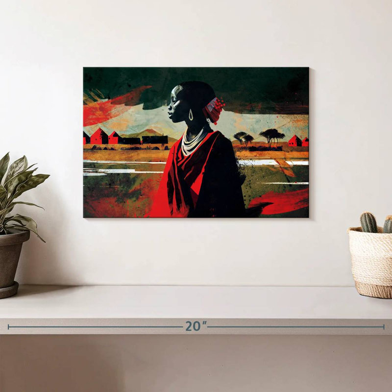 Ethnique africain en rouge sur toile, H 8 po x l 12 po x P 1 po