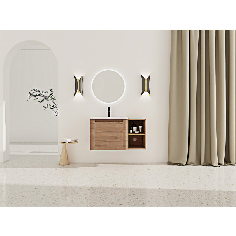 Meuble-lavabo mural avec lavabo en céramique et tablettes de rangement, 36"