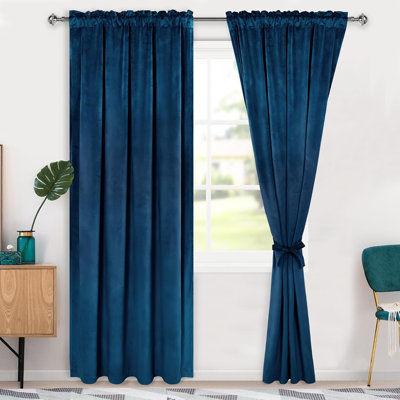 2 Panels Velvet Curtains & Window Coverings for Bedroom and Living Room, Rod Pocket Light Filtering Draperies with Decorative Tiebacks, 80%-104% Light Blocking Thermal Privacy Window Panels for Indoor Home Ornament