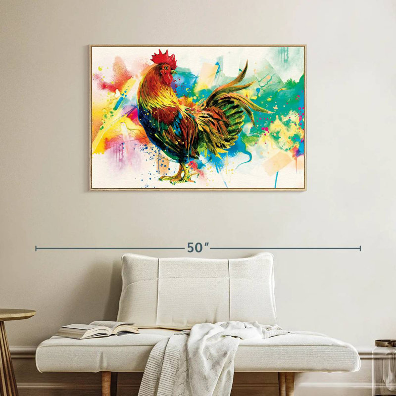 Éclaboussure de peinture de coq, Cadre flottant en bois naturel, 40 po x 27 po