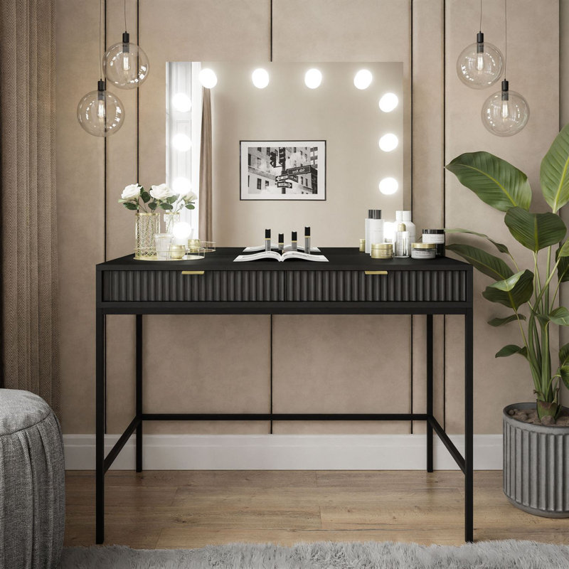 Masiel Dressing Table with Mirror, Black Matt/Black