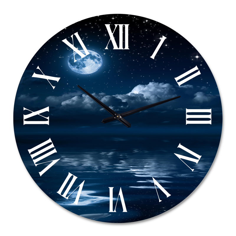 Pleine lune dans le ciel nocturne nuageux I - Horloge murale nautique et côtière, Surdimensionné