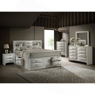 1pc Contemporary Neutral White Finish Curved Drawer Fronts Storage Five Drawers Chest Wooden