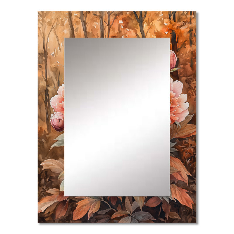 Pivoines et la forêt d'automne I - miroir mural décoratif pivoines, miroir traditionnel, impression sur métal, 32 po x 24 po