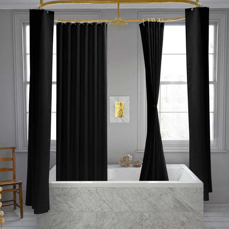 Rideau de douche Miltiadis avec crochets inclus, H 70,8 po x l 78,7 po, Noir