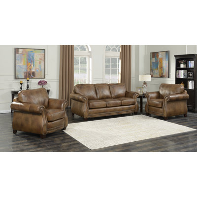 Simone 3 Piece Genuine Leather Living Room Set by Fleur De Lis Living