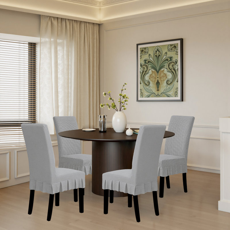 Housse de chaise de salle à manger avec jupe, housse extensible pour chaise, ensemble de 4, Gris foncé