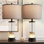 Ensemble de 2 lampes de table de ferme pour tables de chevet de chambre à coucher, avec ports de chargement USB et veilleuse, base en verre corail, abat-jour en tissu, ampoules DEL incluses