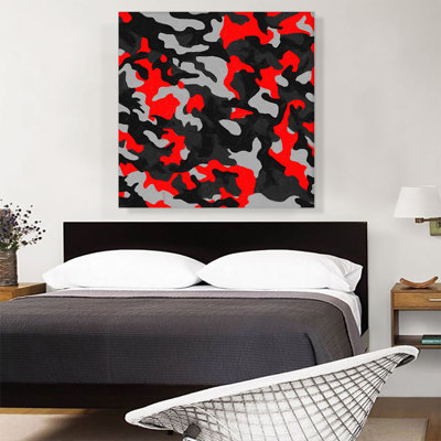 Red Dark Gray Black Camo Camouflage Pattern - Wrapped Canvas Graphic Art