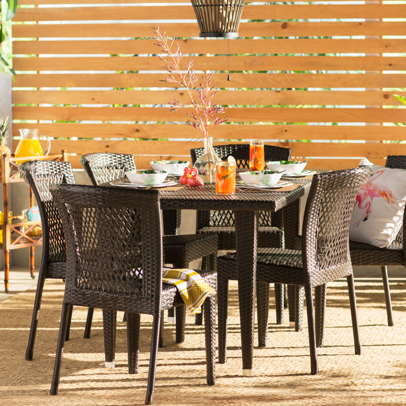 Aonna 6 - Person Wicker Patio Dining Set with Rectangular Table