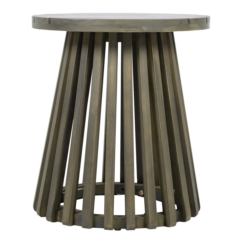 Outdoor Round Grey Wood Side Table, 18.21 - Inch Tall, Build, Suitable For Balcony And Lawn Patio 15.58 Diameter, Robust Support, Quick Simple Assembly