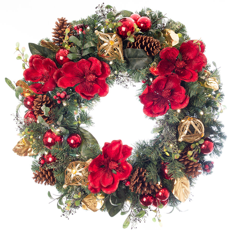 30 in. Lighted Christmas Wreath - Red Magnolia The Holiday Aisle®