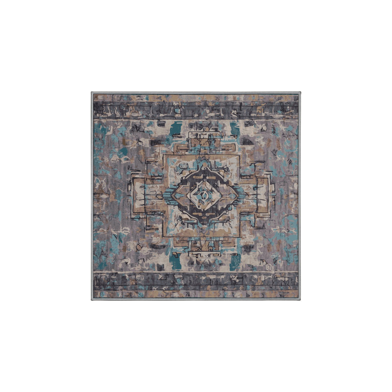 Machine Washable Gray Area Rug, Square 4'