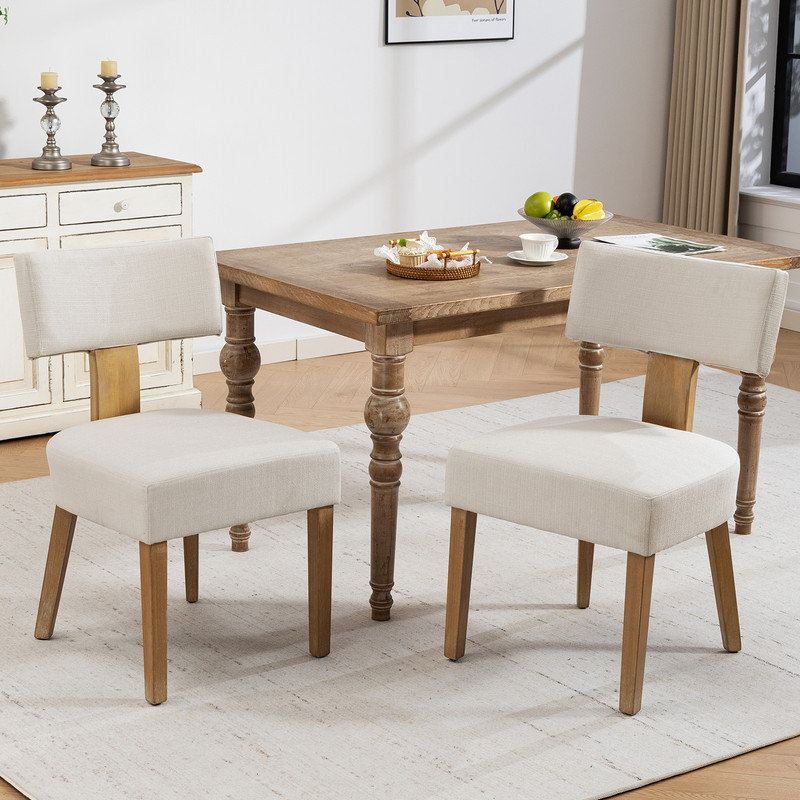 Upholstered Solid Wood Fabric Dining Chair, Armless Side Chair, Natural Wood