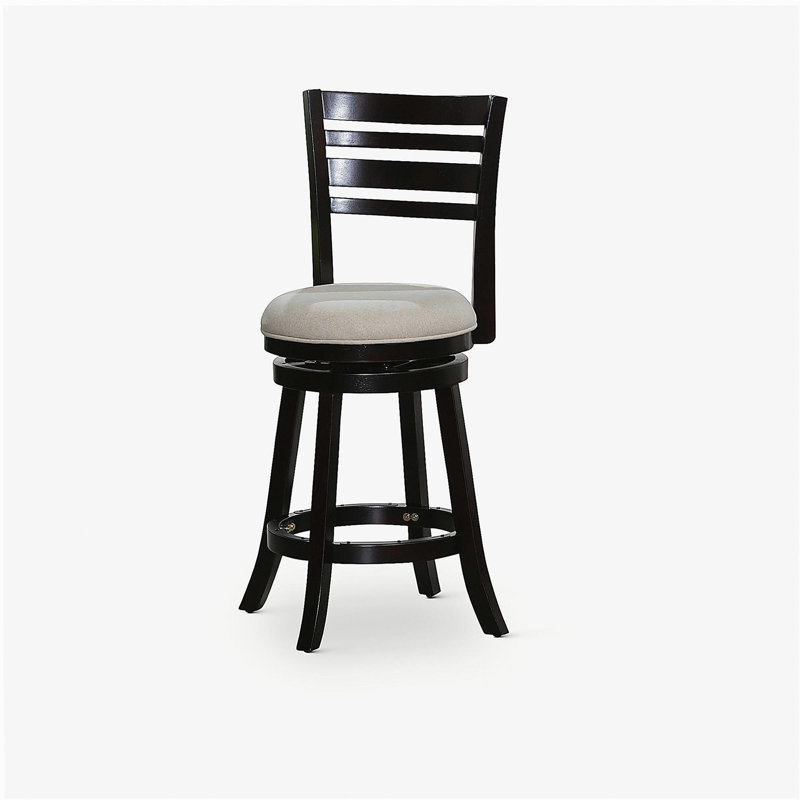 Tabouret de bar 24 po, revêtement couleur latte, siège en tissu beige