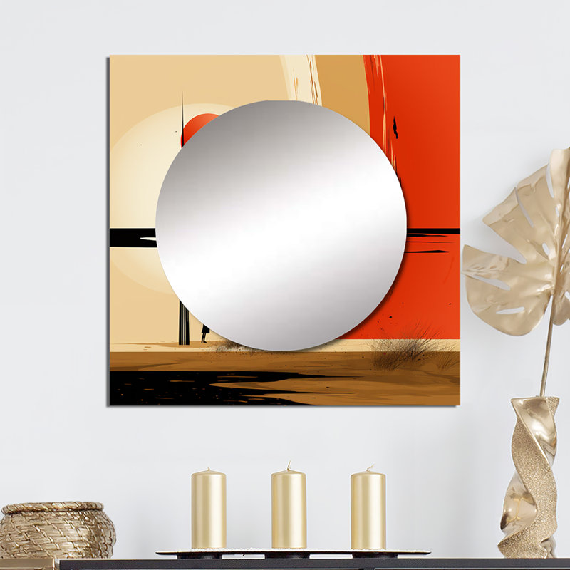 Pleine lune célébration de la solitude paysage I - art de miroir mural carré géométrique moderne, 36 po x 36 po