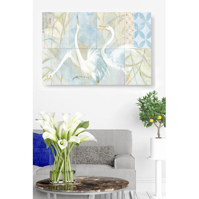 Meadowlands Birds Swans, White, Light Blue, Tan