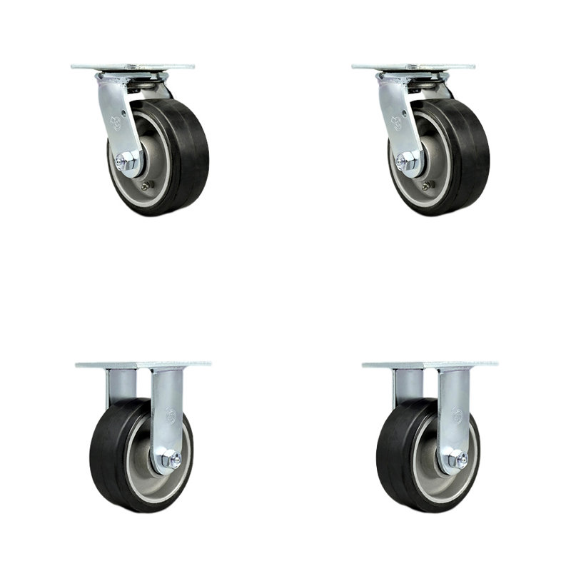 5 Inch Rubber on Aluminum Caster Set with Ball Bearings 2 Swivel Lock 2 Rigid|SCC-30CS520-RAB-BSL-2-R-2