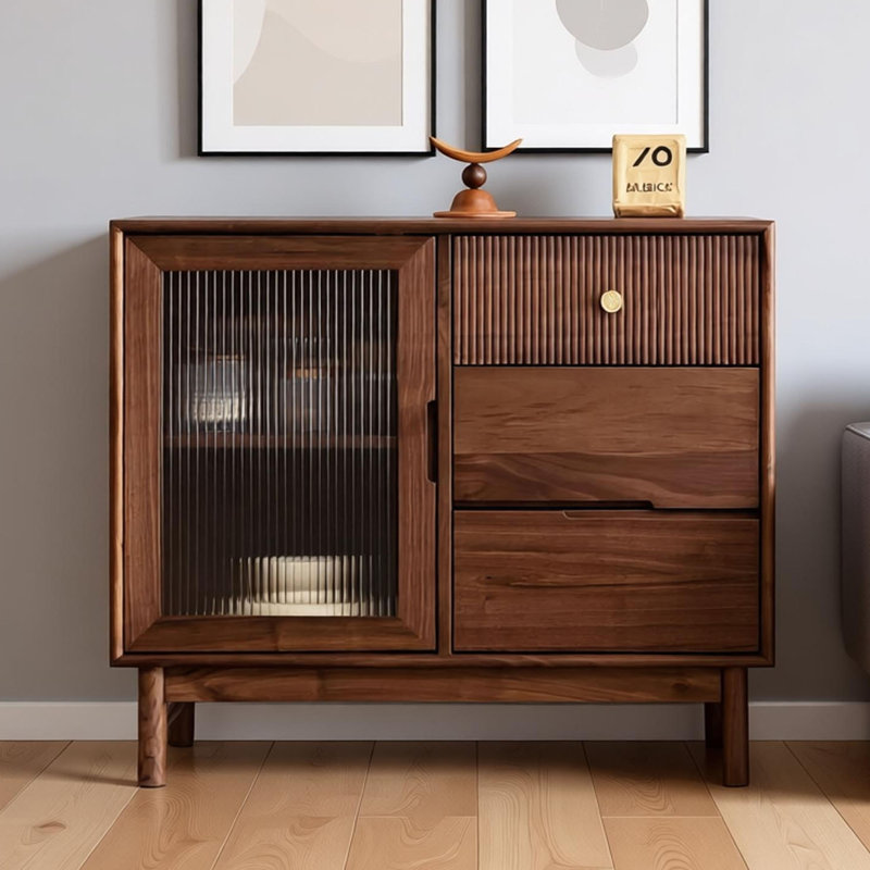 Commode de rangement rétro en noyer noir, 31.88" H x 39.37" W x 15.74" D