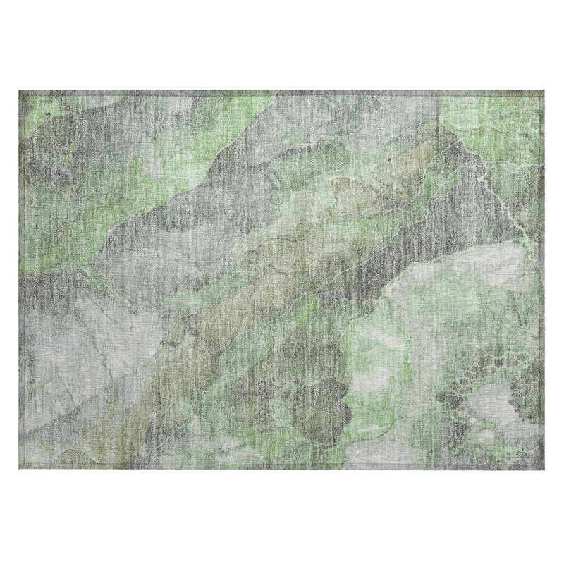 Machine Washable Indoor/Outdoor Xhevrie Green Rug, Rectangle 1'8" x 2'6"