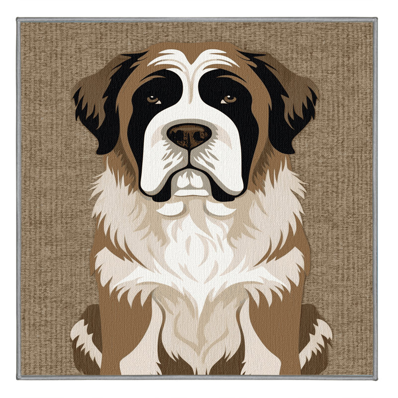 Washable Saint Bernard Dogs Area Rug, Square 4'
