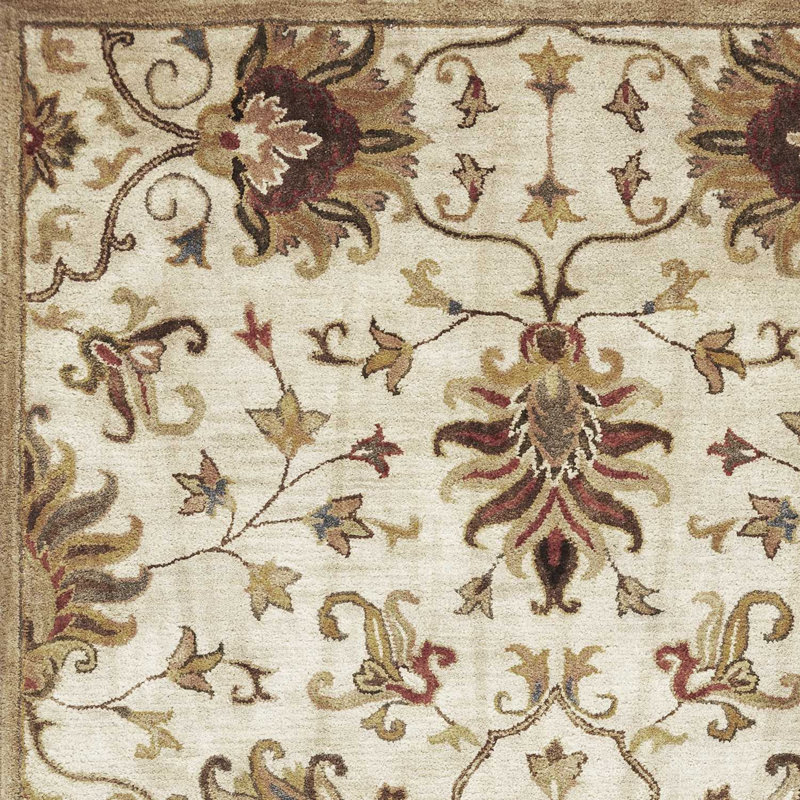 Tapis beige / brun en laine touffeté à motif floral Oona, Rectangle 3 pi x 5 pi