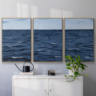 Grayscale Seascape III, ensemble de 3 toiles encadrées