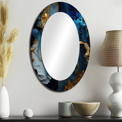 Abstrait Geode Marble Blue III - Miroir mural moderne bleu ovale