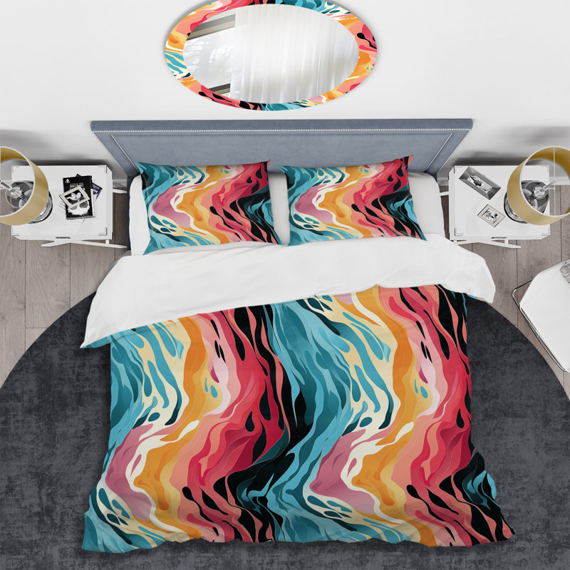 Literie multicolore futuriste Fusion I, Housse de couette simple + 1 taie décorative stan