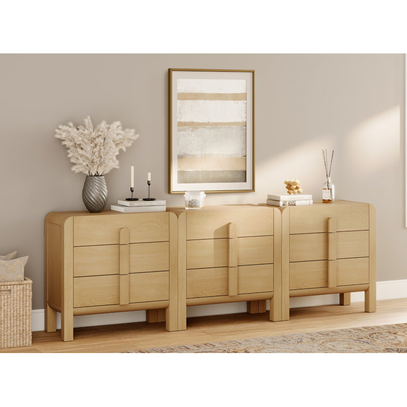 Adora 3 In 1 Wood Accent Cabinet With Drawers, 94.5" Modern Credenza Storage Cabinet With Curved Profile Design For Living Room, Kitchen, Dining Room, Hallway