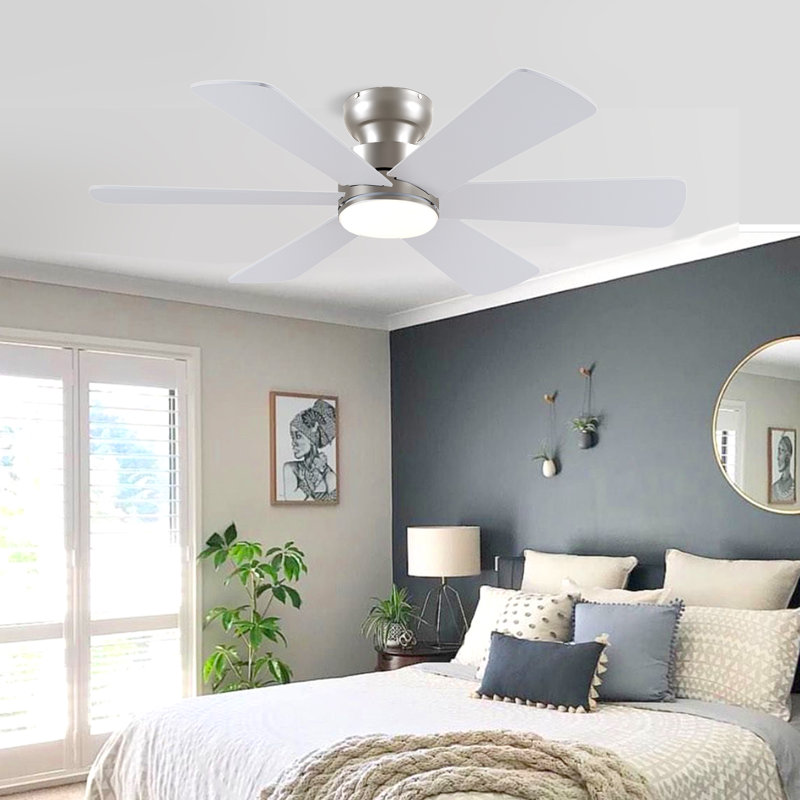 Ventilateur de plafond 46 po à 6 pales avec ensemble d'éclairage et télécommande, Nickel