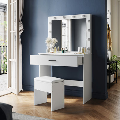 80x40x140cm Makeup Vanity Desk with Lights,A slide drawer Large Mirror,USB Outlet