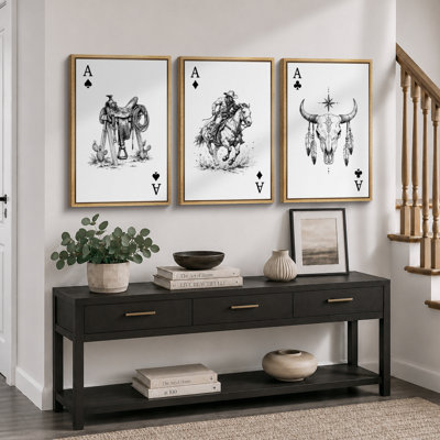 Western Cowboy, jeu de cartes, images de salon, estampe numérique sur toile encadrée, 3 pièces