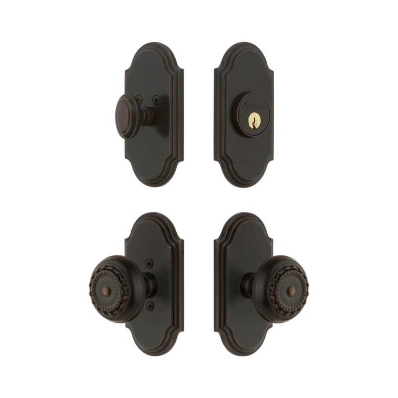 Grandeur Arc Short Plate Entry Set with Parthenon Knob in Antique Pewter, 2.75", Timeless Bronze