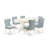 7 Piece Kitchen Table & Chairs Set Consist of an Oval Wooden Table with Butterfly Leaf and 6 Baby Blue Linen Fabric Parsons Chairs, Linen White-1918476991