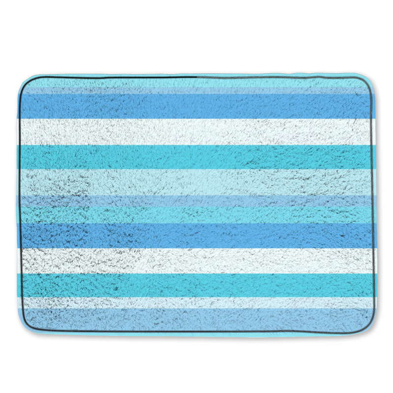 Tapis de bain à rayures, Simple - L 24 po x l 17 po, Rayé bleu / blanc
