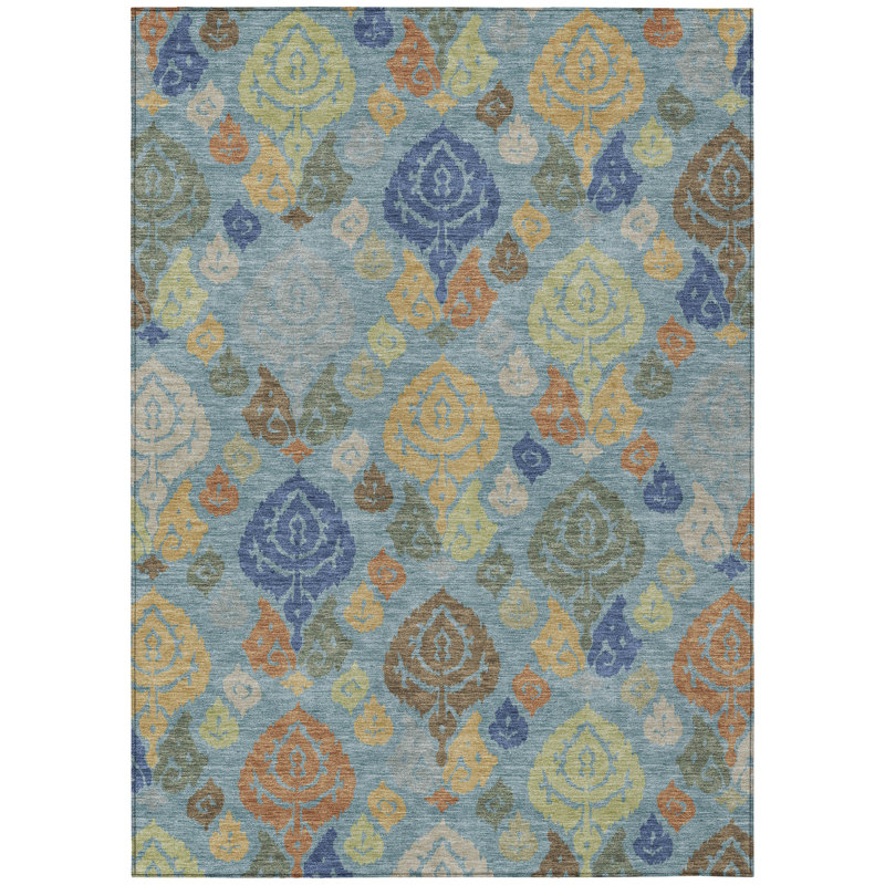 Machine Washable Indoor/Outdoor Chantille ACN2460 Damask Rug, Teal, 8' x 10'