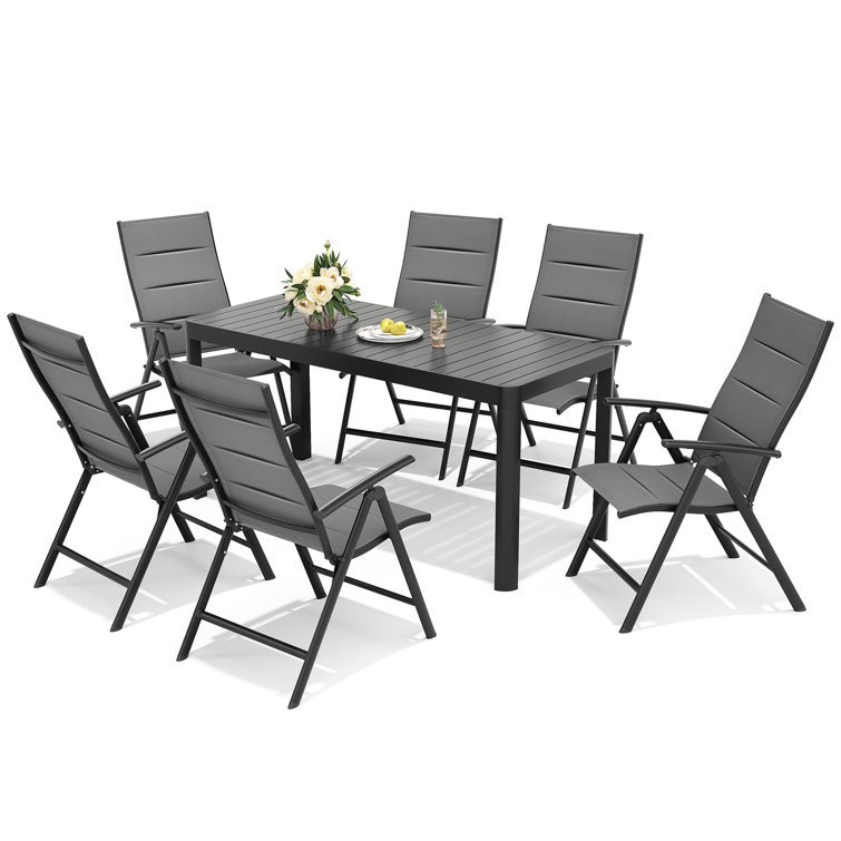 Rectangular 6 - Person Patio Dining Table Set - Extendable Metal Table, 6 Folding Chair (Set of 7)