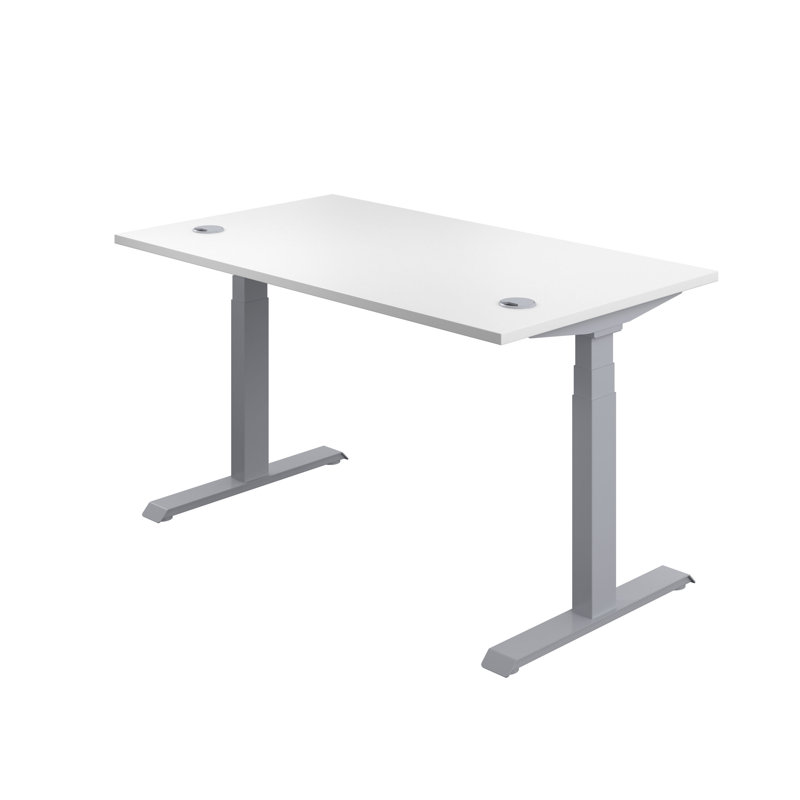 Bouton Adjustable Metal Base Standing Desk, White, 65cm H x 180cm W x 80cm D, Silver
