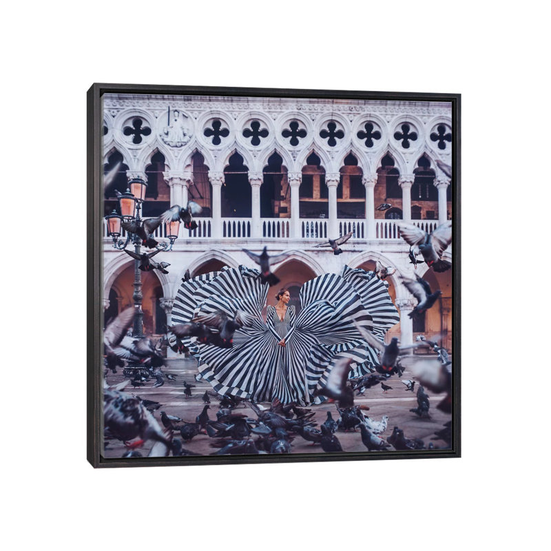 Pigeons by Hobopeeba - Print, Distressed Black Framed Canvas, 26" H x 26" W x 1.5" D