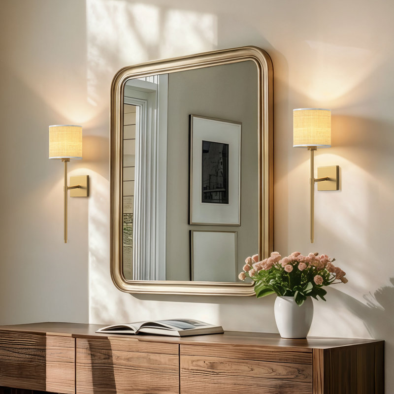 Luma Arm Sconce – Metal, Raffia & Natural Beige, Gold 1-light Hardwired Handwoven Dimmable Wall Sconce For Bedroom Or Bathroom In Modern, Mid-century Style