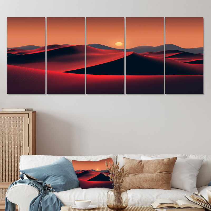 Orange Sahara Desert Sand Dunes I - Desert 5 Piece Wall Art Decor, 28" H x 60" W