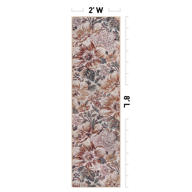 Tapis de sol Botanical Bloom couleur crème ivoire, lavable à la machine, en polyester avec envers antidérapant, Crème
